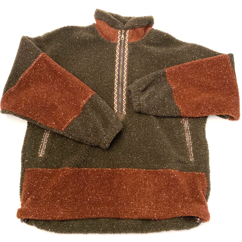 Vtg Tsunami Jacket Sherpa Fleece Womens M Brown 1/4 Zip NEW‎ Canada 90s REI